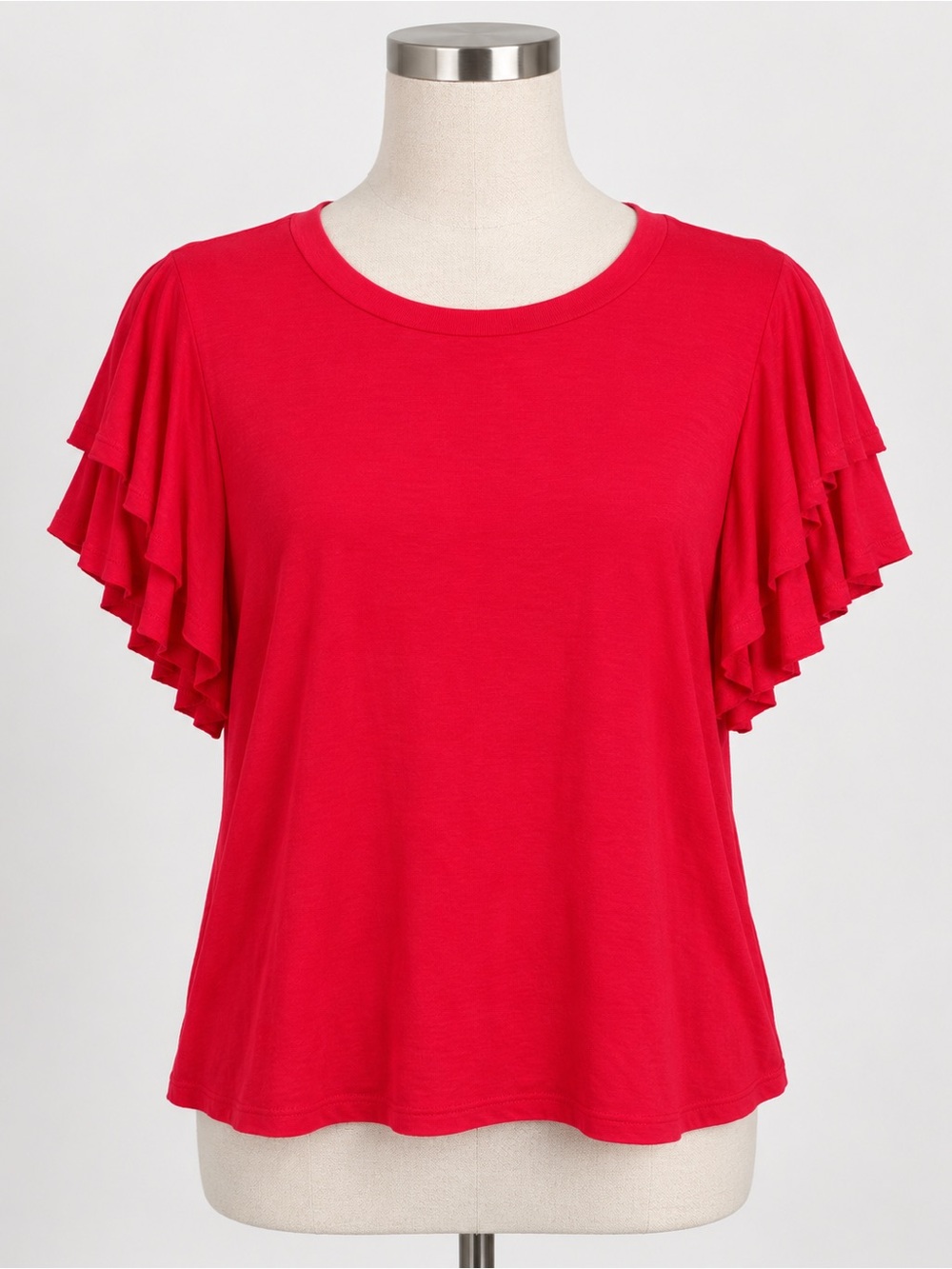 Tresics Red Layered Ruffle Sleeve Tee